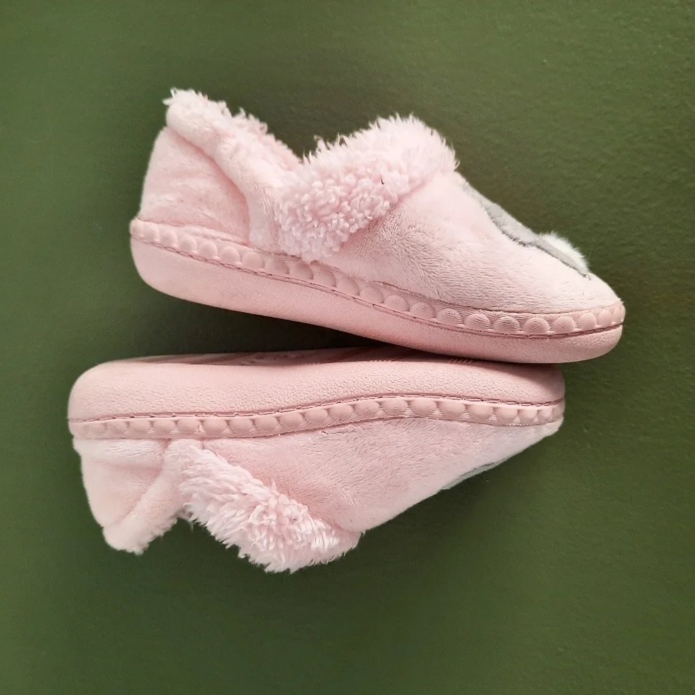 Wonder Nation Pink Fuzzy Bunny Slippers 7-8